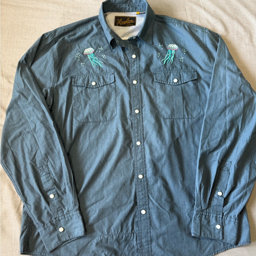 Howler Brothers Men's Blue Embroidered Long-Sleeve Shirt